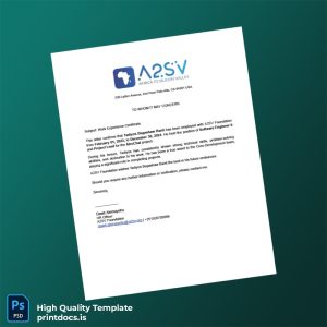 Printable A2SV Foundation Employment Verification Letter Template (Word & PDF) Image Preview - PrintDocs