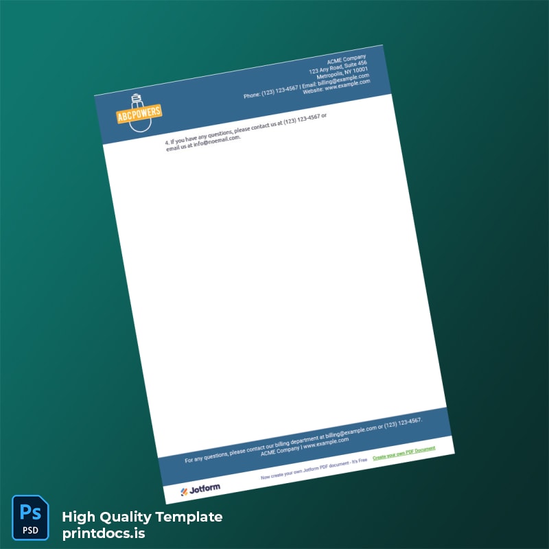 ACME Company Editable Utility Bill Template in Word and PDF formats page 2