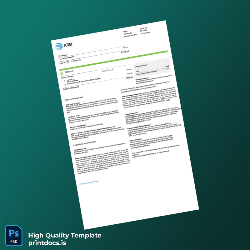 AT T Editable Utility Bill Template in Word and PDF formats page 3