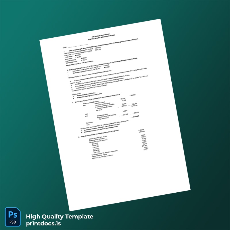 Activity For Bank Recon and Proof of Cash Template in Word and PDF formats