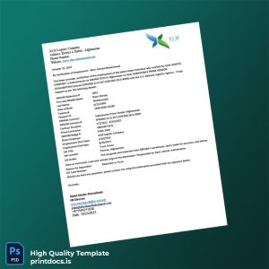 Printable Afghanistan ALM Logistic Company Employment Verification Letter Template (Word & PDF) Image Preview - PrintDocs