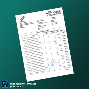 Afghanistan Azizi Bank Statement Template in Word and PDF formats