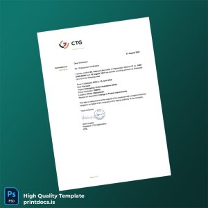 Printable Afghanistan CTG Employment Verification Letter Template (Word & PDF) Image Preview - PrintDocs