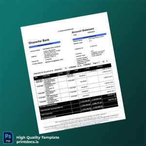 Afghanistan Ghazanfar Bank Statement Template in Word and PDF formats