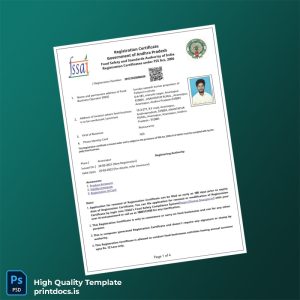 Printable Andhra Pradesh Food Safety and Standards Authority of India Registration Certificate Template (Word & PDF) Image Preview - PrintDocs