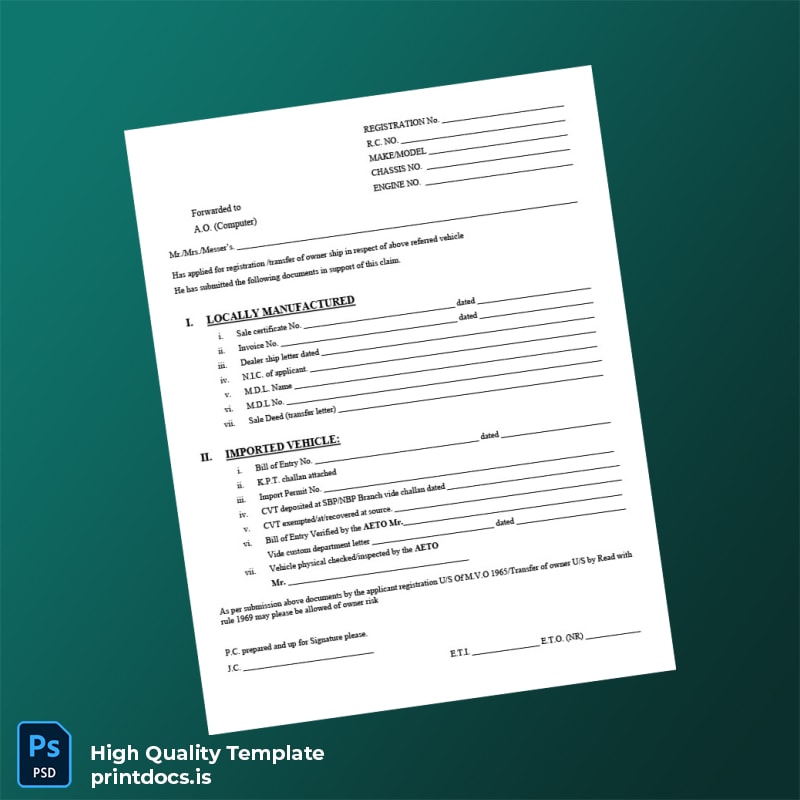 Printable Application for New Registration Certificate for Motor Vehicles page 2 Image Preview - PrintDocs