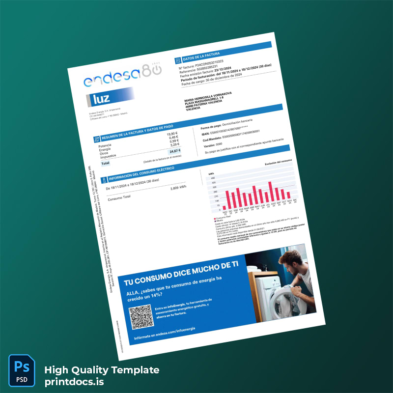 Argentina Endesa Energ A S A Unipersonal Editable Utility Bill Template in Word and PDF formats