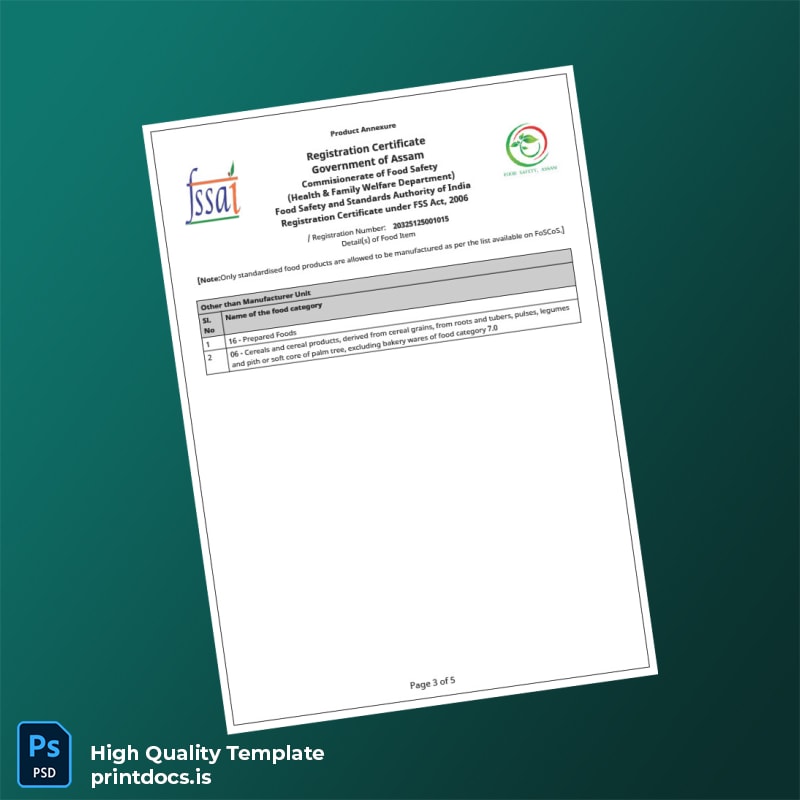 Printable Assam Government Registration Certificate Template in Word and PDF formats page 3 Image Preview - PrintDocs