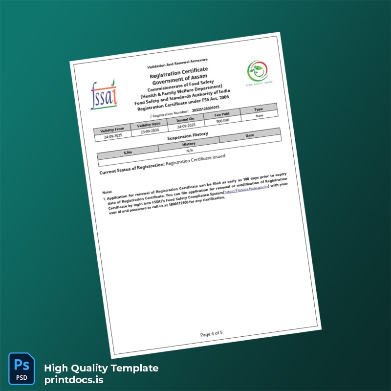 Printable Assam Government Registration Certificate Template in Word and PDF formats page 4 Image Preview - PrintDocs