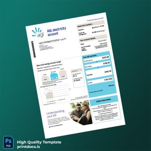 Australia AGL Sales Pty Limited Editable Electricity Bill Template in Word and PDF formats