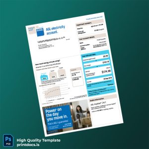 Australia AGL Sales Pty Limited Editable Energy Bill Template in Word and PDF formats
