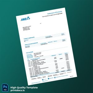 Australia ANZ Bank Statement Template in Word and PDF formats