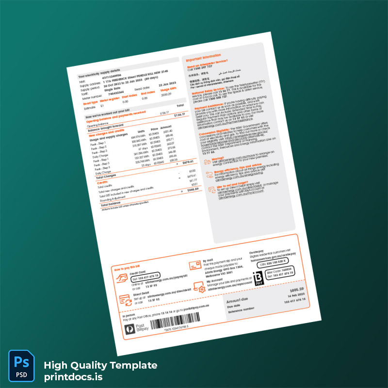 Australia Alinta Energy Retail Sales Pty Ltd Editable Utility Bill Template in Word and PDF formats page 2