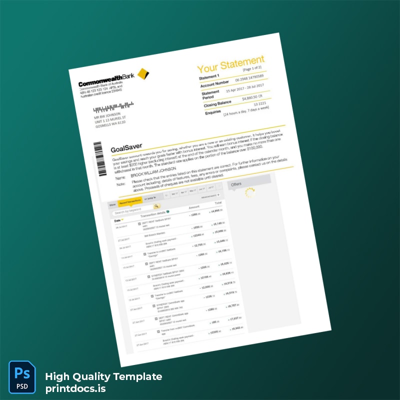 Australia Bank Document Template in Word and PDF formats