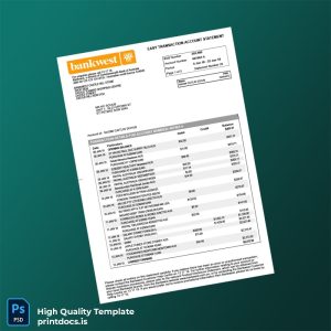 Australia Bankwest Bank Statement Template in Word and PDF formats