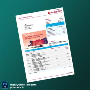 Australia Bendigo Bank Statement Template in Word and PDF formats