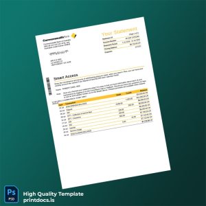 Australia Commonwealth Bank Bank Statement Template in Word and PDF formats