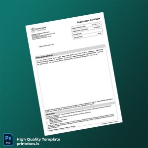 Printable Australia Department of Transport Vehicle Registration Certificate Template (Word & PDF) Image Preview