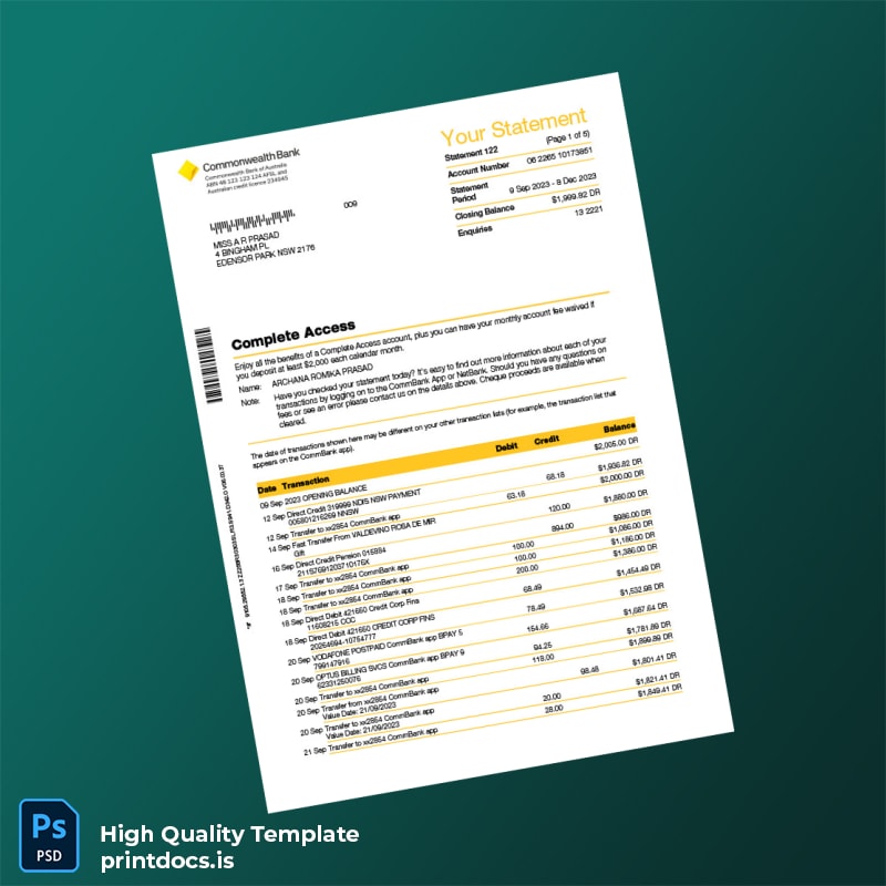 Australia Document Type Template in Word and PDF formats