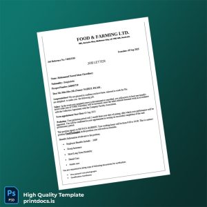 Printable Australia Food Farming LTD Employment Verification Letter Template (Word & PDF) Image Preview - PrintDocs