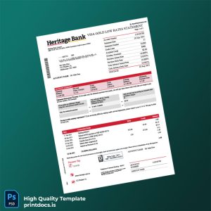 Australia Heritage Bank Credit Card Statement Template in Word and PDF formats