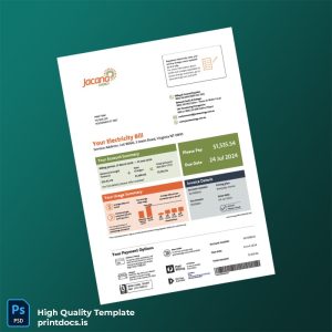 Australia Jacana Energy Editable Electricity Bill Template in Word and PDF formats