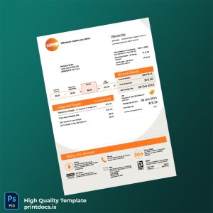 Australia Lumo Energy Editable Electricity Bill Template in Word and PDF formats