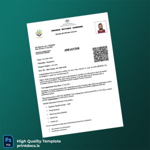 Printable Australia Orange Botanic Gardens Employment Verification Letter Template (Word & PDF) Image Preview - PrintDocs
