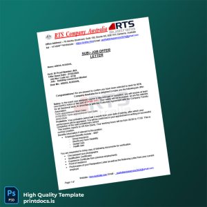 Printable Australia RTS Company Employment Verification Letter Template (Word & PDF) Image Preview - PrintDocs