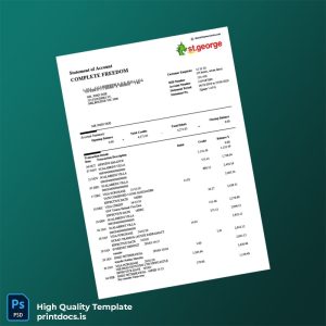 Australia St George Bank Statement Template in Word and PDF formats