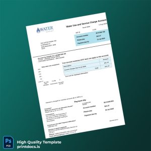 Australia Water Corporation Editable Water Bill Template in Word and PDF formats