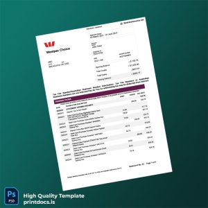 Australia Westpac Bank Statement Template in Word and PDF formats