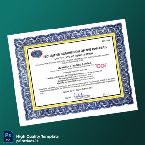 Printable Bahamas Securities Commission Registration Certificate Template (Word & PDF) Image Preview - PrintDocs