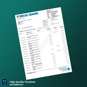 Bangladesh BRAC Bank Statement Template in Word and PDF formats