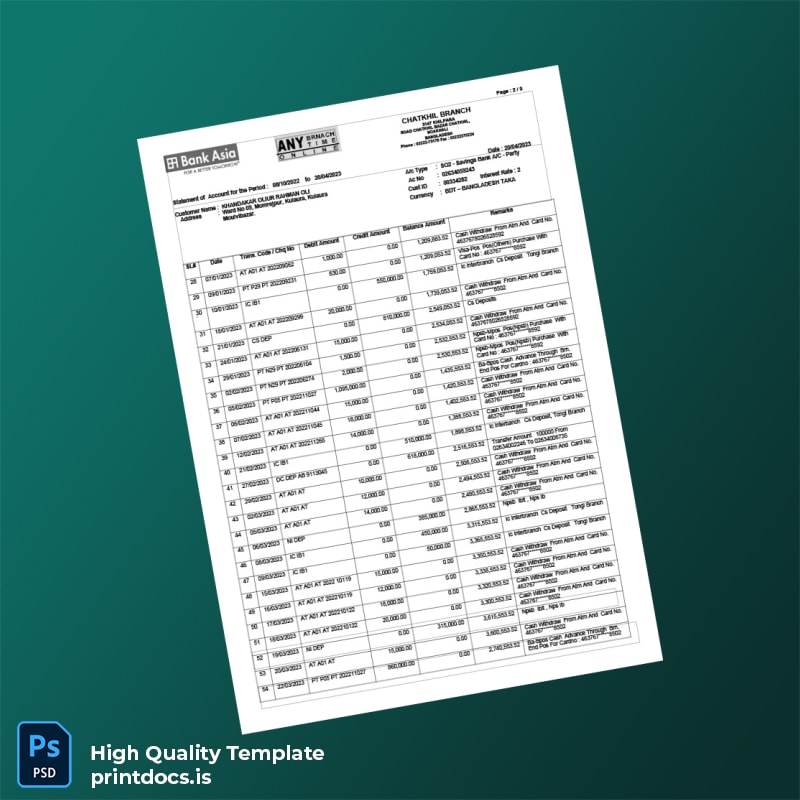 Bangladesh Bank Asia Statement Template in Word and PDF formats page 2