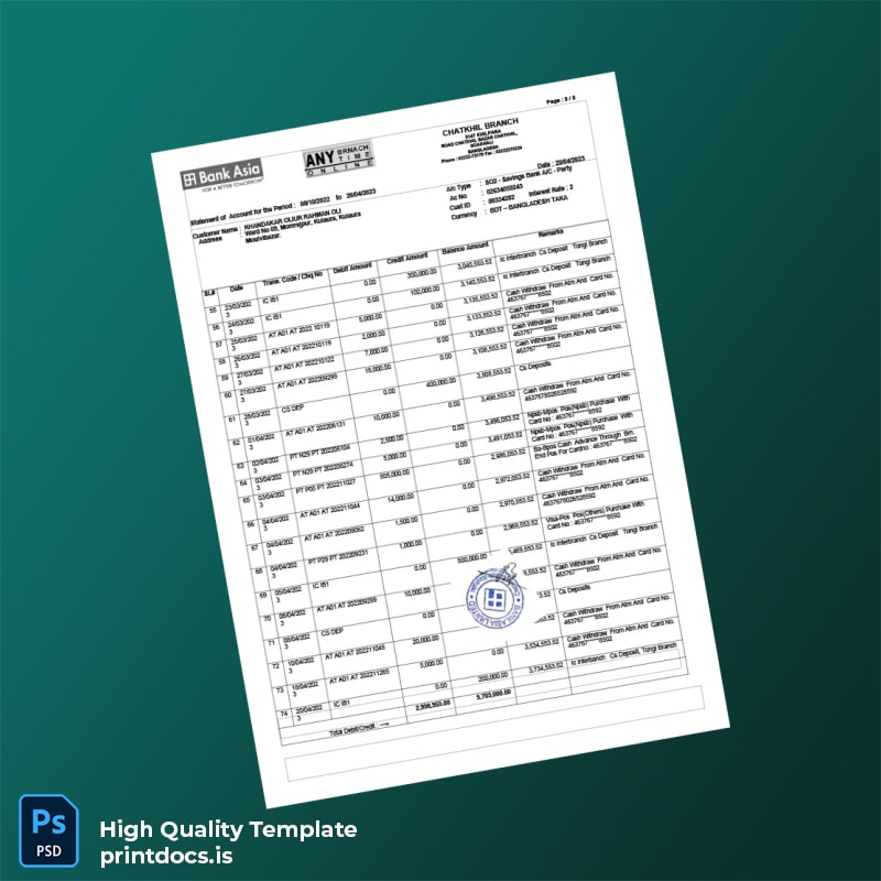 Bangladesh Bank Asia Statement Template in Word and PDF formats page 3