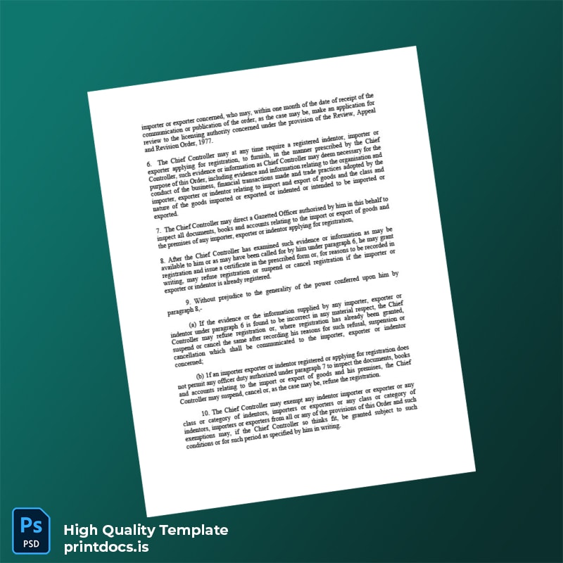 Printable Bangladesh Chief Controller of Imports and Exports Business Registration Certificate Template in Word and PDF formats page 4 Image Preview - PrintDocs