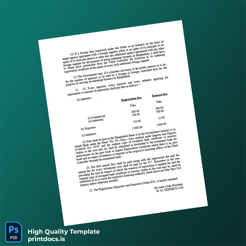 Printable Bangladesh Chief Controller of Imports and Exports Business Registration Certificate Template in Word and PDF formats page 7 Image Preview - PrintDocs
