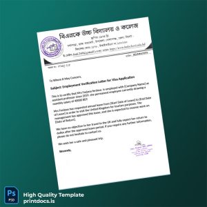 Printable Bangladesh Company Name Employment Verification Letter Template (Word & PDF) Image Preview - PrintDocs