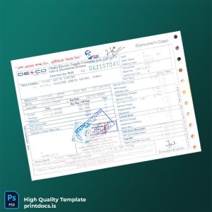 Bangladesh Dhaka Electric Supply Company Editable Electricity Bill Template in Word and PDF formats