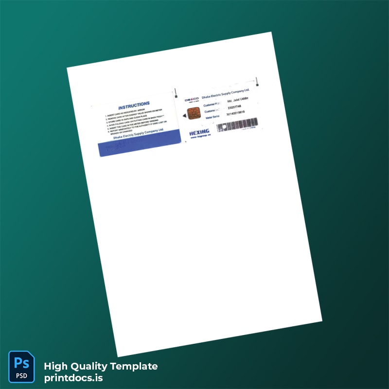 Bangladesh Dhaka Electric Supply Company Ltd Editable Utility Bill Template in Word and PDF formats