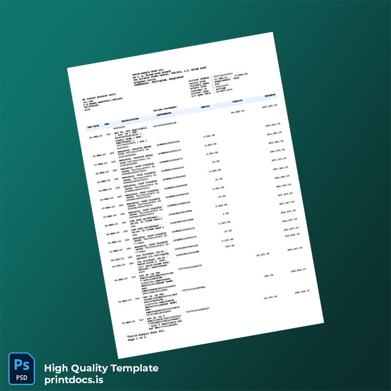 Bangladesh Dutch-Bangla Bank Bank Statement Template in Word and PDF formats page 3