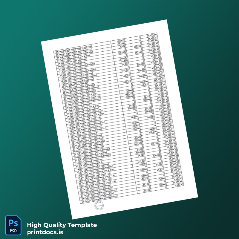 Bangladesh EXIM Bank Statement Template in Word and PDF formats page 3