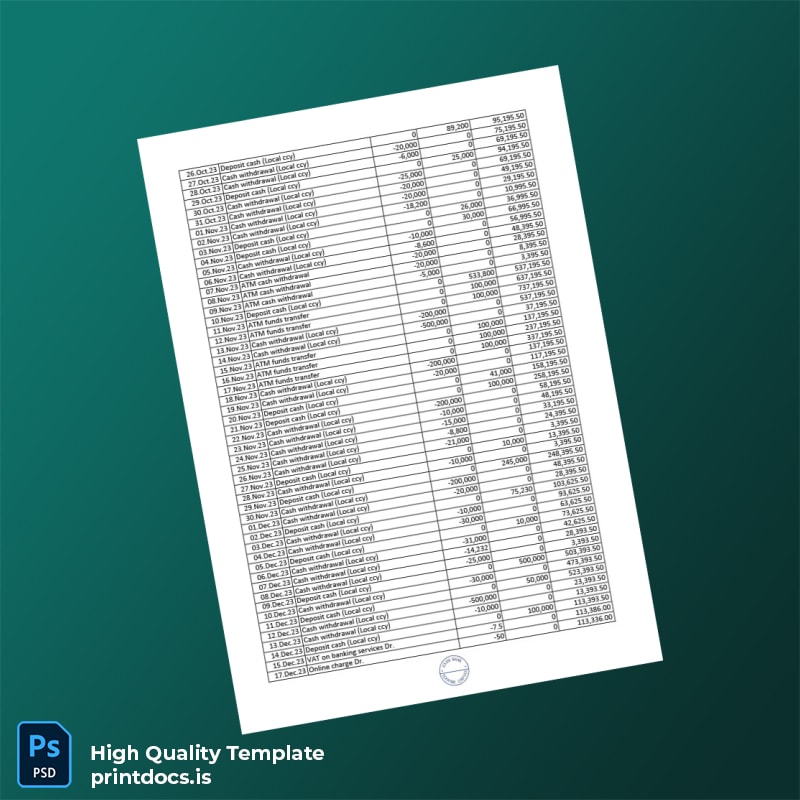 Bangladesh EXIM Bank Statement Template in Word and PDF formats page 4