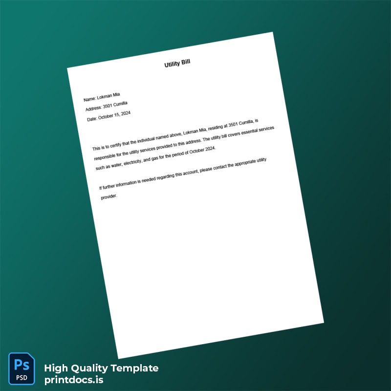 Bangladesh Editable Utility Bill Template in Word and PDF formats