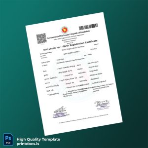 Printable Bangladesh Government Birth Registration Certificate Template (Word & PDF) Image Preview
