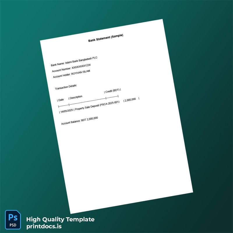 Bangladesh Islami Bank Bangladesh PLC Bank Statement Template in Word and PDF formats page 2