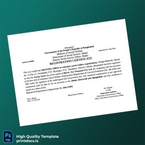 Printable Bangladesh Ministry of Social Welfare Registration Certificate Template (Word & PDF) Image Preview - PrintDocs