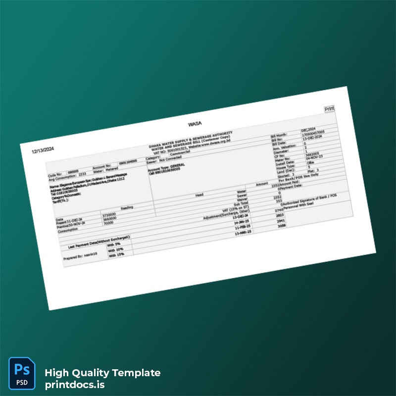Bangladesh Northern Electricity Supply Company Ltd Editable Utility Bill Template in Word and PDF formats