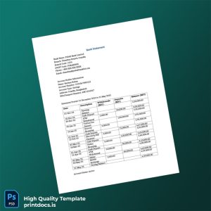 Bangladesh Pubali Bank Limited Bank Statement Template in Word and PDF formats